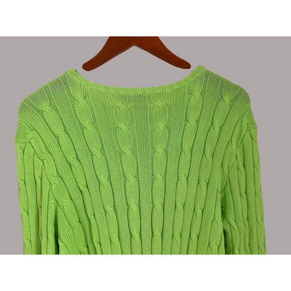 Polo Ralph Lauren XL Pima Cotton Cable Knit Sweater Neon Green Crewneck Pullover - Picture 6 of 7